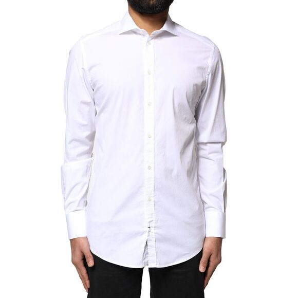Dolce & Gabbana White GOLD Cotton Long Sleeves Dress Men's Shirt